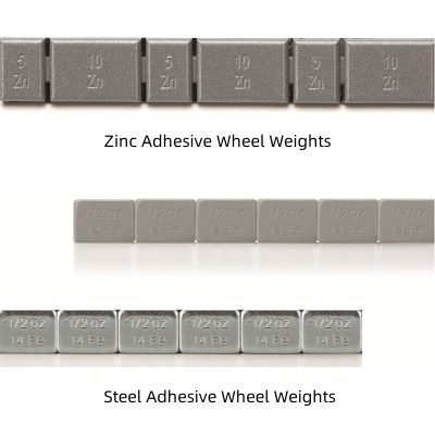 Zinc and steel adhesive wheel weights